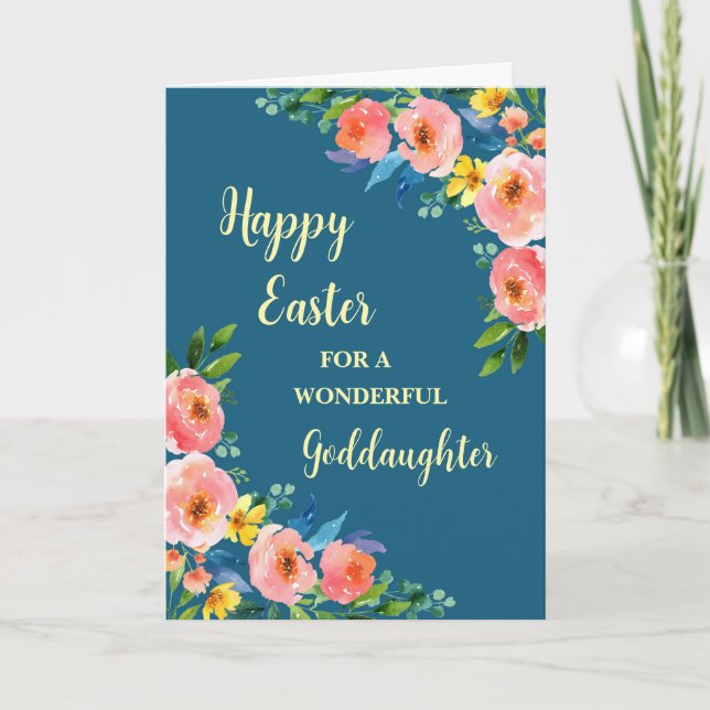 Tarjeta Festiva Flores de primavera feliz hija diosa de Pascua (Anverso)