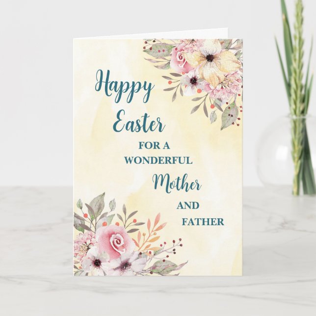 Tarjeta Festiva Flores de primavera feliz madre y padre de Pascua (Anverso)