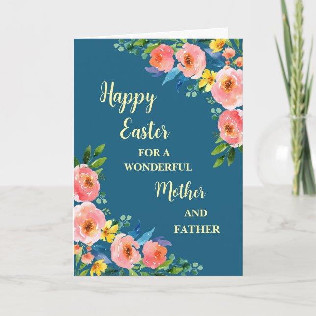 Tarjeta Festiva Flores de primavera feliz madre y padre de Pascua (Anverso)