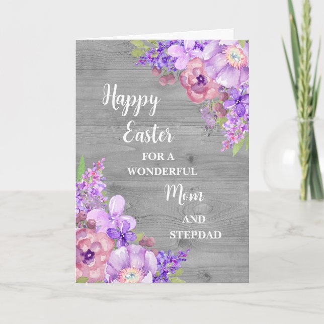 Tarjeta Festiva Flores de primavera feliz mamá de Pascua y Stepdad (Anverso)