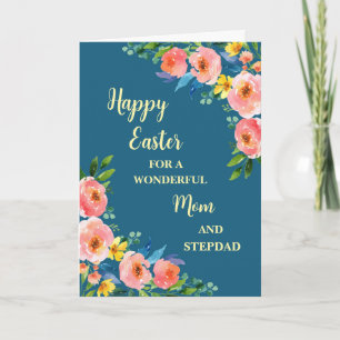 Tarjeta Festiva Flores de primavera feliz mamá de Pascua y Stepdad