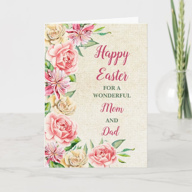 Tarjeta Festiva Flores de primavera feliz mamá y papá de Pascua (Anverso)
