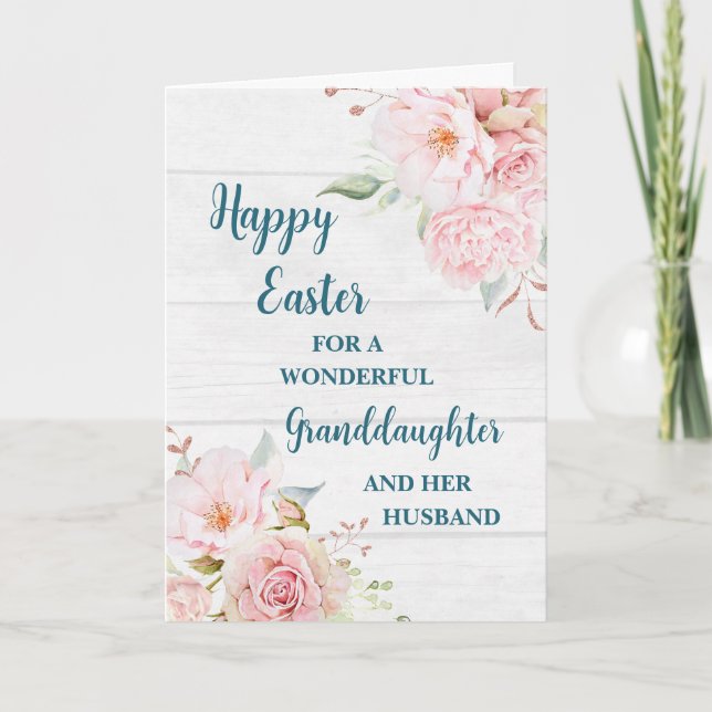 Tarjeta Festiva Flores de primavera feliz marido nieto de Pascua (Anverso)
