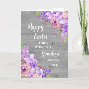 Tarjeta Festiva Flores de primavera feliz nieto de Pascua y su esp