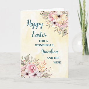 Tarjeta Festiva Flores de primavera feliz nieto de Pascua y su esp