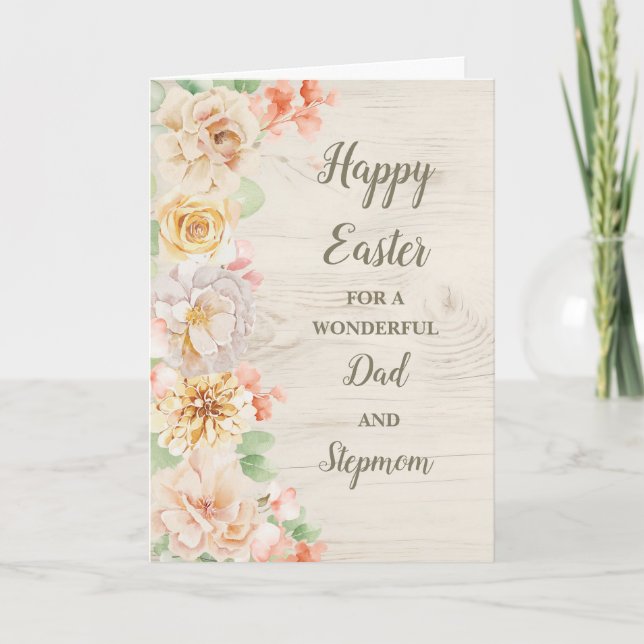 Tarjeta Festiva Flores de primavera: feliz padre de Pascua y madra (Anverso)