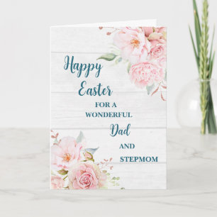 Tarjeta Festiva Flores de primavera: feliz padre de Pascua y madra