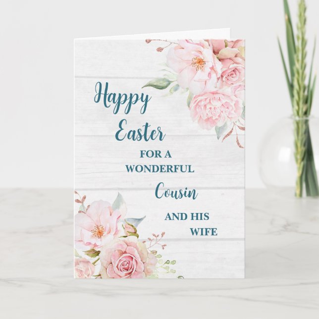 Tarjeta Festiva Flores de primavera feliz primo de Pascua y su esp (Anverso)