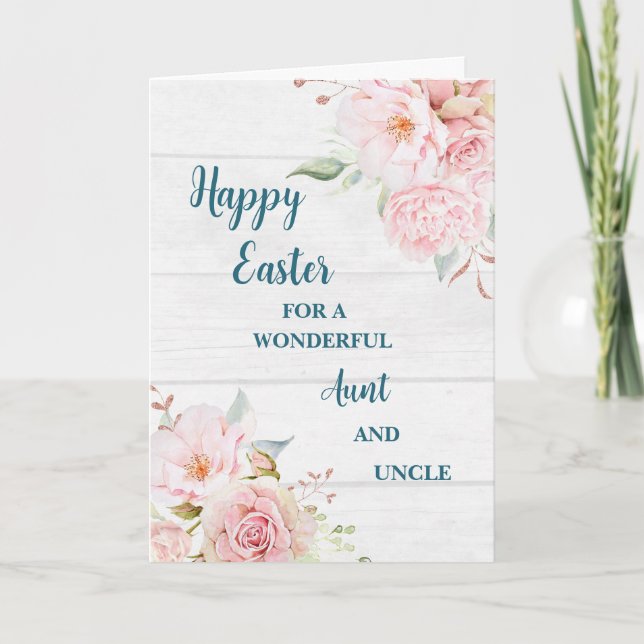 Tarjeta Festiva Flores de primavera feliz tía y tío de Pascua (Anverso)