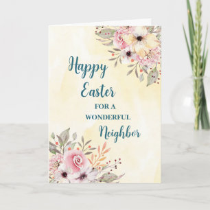 Tarjeta Festiva Flores de primavera feliz vecino de Pascua