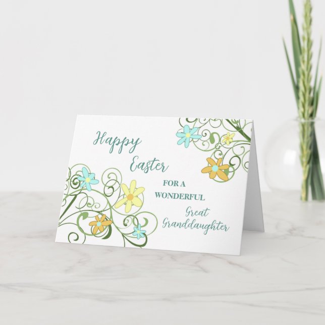 Tarjeta Festiva Flores de primavera Gran Nieta Feliz Pascua (Anverso)