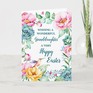 Tarjeta Festiva Flores de primavera Nieta feliz de Pascua