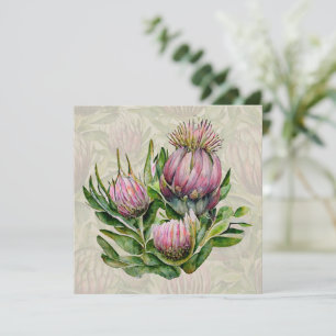 Tarjeta Festiva Flores de Protea Rosa y Verde GRACIAS