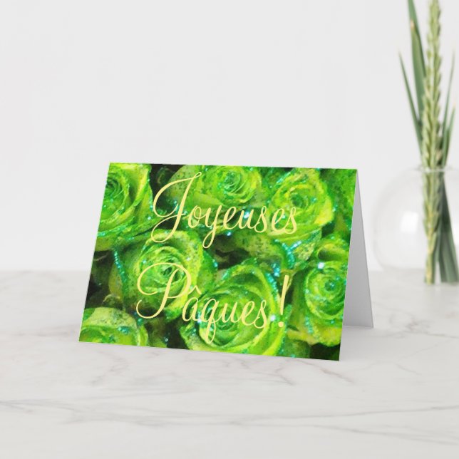 Tarjeta Festiva Flores de Rosas Púrpura de Pascua Francesa (Anverso)