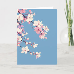 Tarjeta Festiva Flores de Sakura Rosa Azul