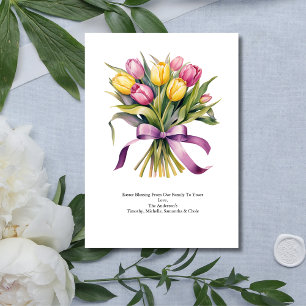 Tarjeta Festiva Flores de Tulipán Rosa Amarillo Personalizadas Pas