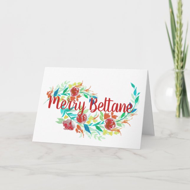 Tarjeta Festiva Flores de verano brillantes de Merry Beltane Wicca (Anverso)