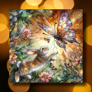 Tarjeta Festiva Flores de vidrio coloreado Bunny Pascua
