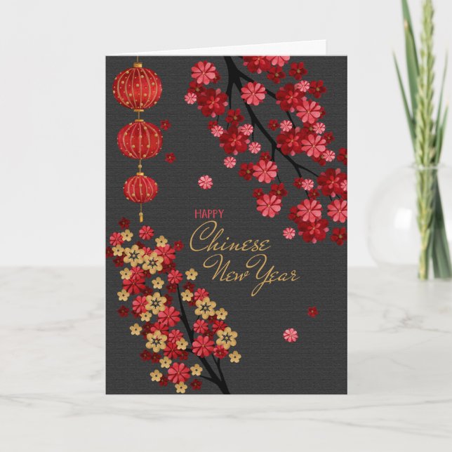 Tarjeta Festiva Flores del Año Nuevo Chino (Anverso)