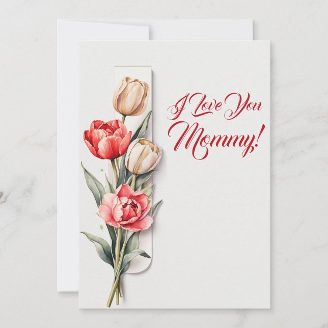 Tarjeta Festiva Flores del día de la madre tulipanes acuarela (Anverso)