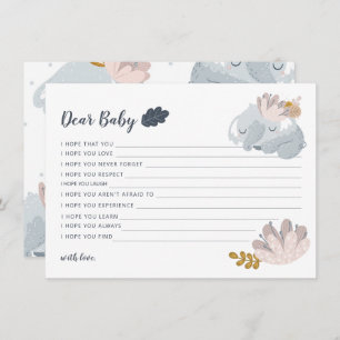 Tarjeta Festiva Flores elefantes blanquecinas desean un bebé