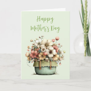 Tarjeta Festiva Flores en Maceta Acogedoras Shabby Cute