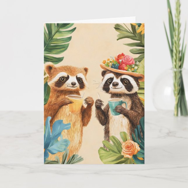 Tarjeta Festiva Flores exóticas de animales divertidos (Anverso)
