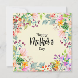 Tarjeta Festiva Flores Feliz Día de la Madre Flores de Acuarela