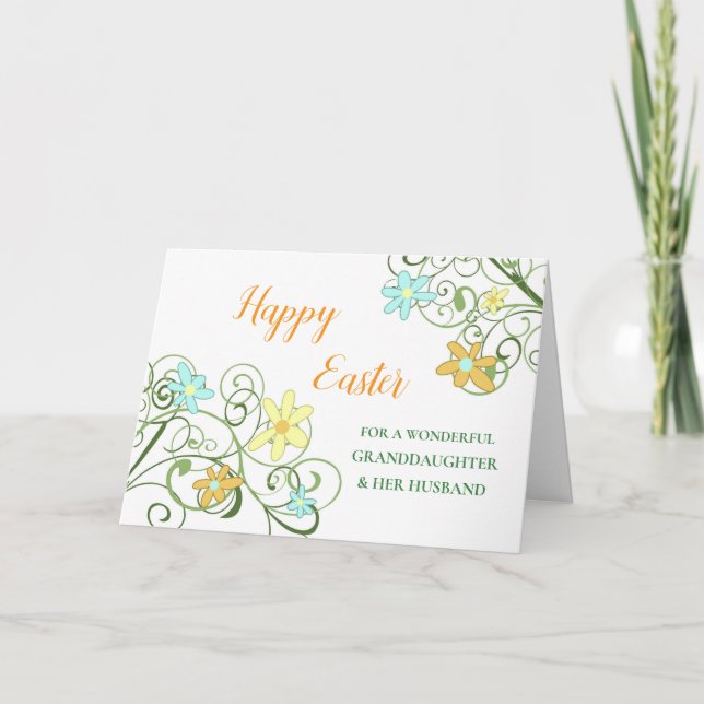 Tarjeta Festiva Flores Feliz Nieta de Pascua y su marido (Anverso)