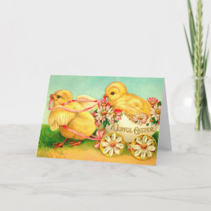Tarjeta Festiva Flores florales de pollo portador de huevos de pas
