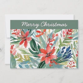 Tarjeta Festiva Flores Hojas de Poinsettia Roja Botánica Elegante