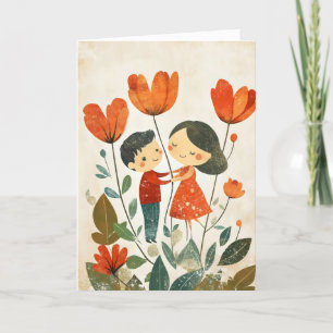 Tarjeta Festiva Flores madre e hijo adorables