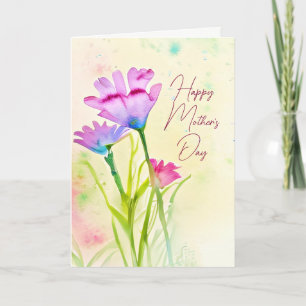 Tarjeta Festiva Flores moradas y rosadas personalizadas día de la
