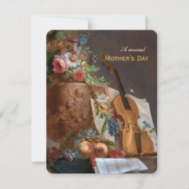 Tarjeta Festiva Flores musicales del día de la madre y un violín