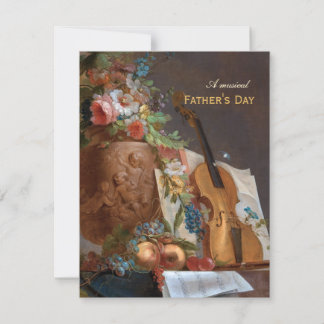 Tarjeta Festiva Flores musicales del Día del Padre y violín Bachel