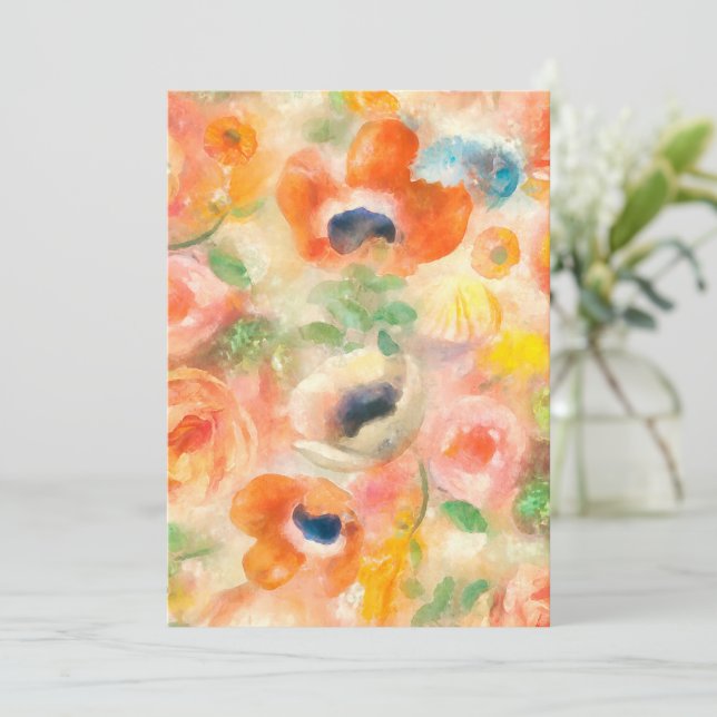 Tarjeta Festiva Flores Naranjas de Primavera (Anverso de pie)