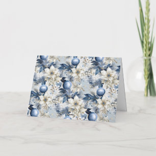 Tarjeta Festiva Flores Navideñas Vintage Azules
