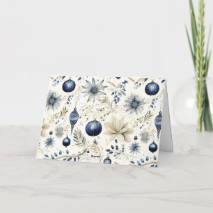 Tarjeta Festiva Flores Navideñas Vintage Azules