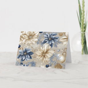 Tarjeta Festiva Flores Navideñas Vintage Azules