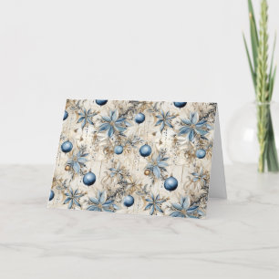 Tarjeta Festiva Flores Navideñas Vintage Azules
