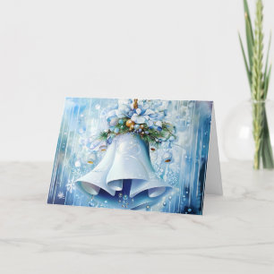 Tarjeta Festiva Flores Navideñas Vintage Azules Personalizadas