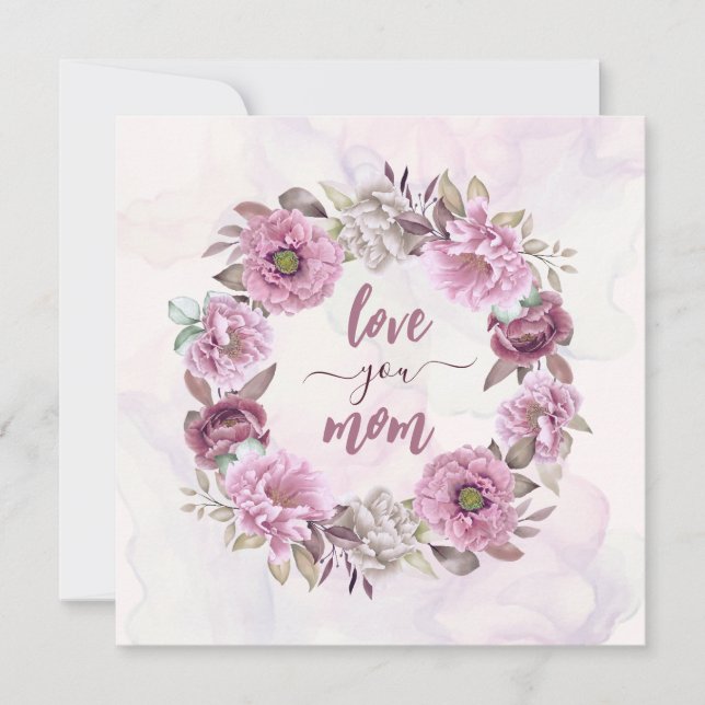Tarjeta Festiva Flores Pasteles Te Aman Mamá (Anverso)