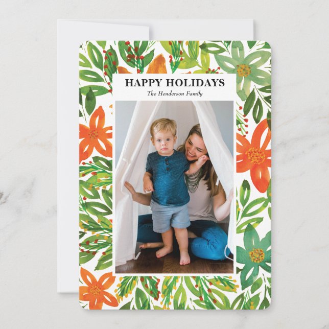 Tarjeta Festiva Flores pintadas a mano y de vacaciones (Anverso)