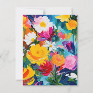 Tarjeta Festiva Flores pintadas vibrantes