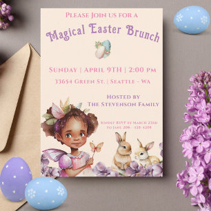 Tarjeta Festiva Flores púrpura de Pascua Chica y conejitos