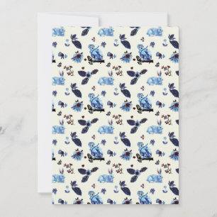 Tarjeta Festiva Flores Rabbit Monkey Blue White Vintage
