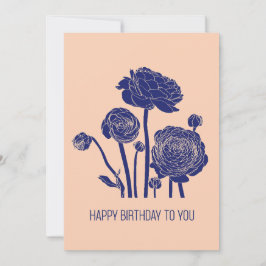 Tarjeta Festiva Flores ranunculus adornan el dibujo de la tinta de