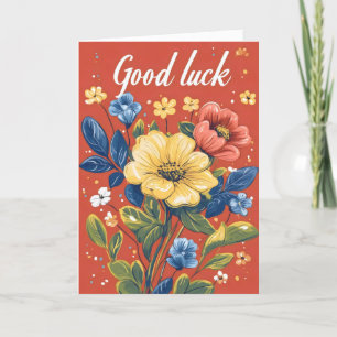 Tarjeta Festiva Flores retro de buena suerte