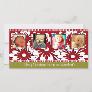 Tarjeta Festiva Flores rojas grandes, pequeñas bandas de Navidades