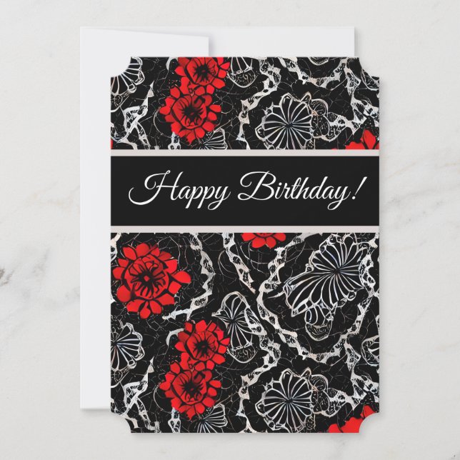 Tarjeta Festiva Flores rojas y encaje negro (Anverso)